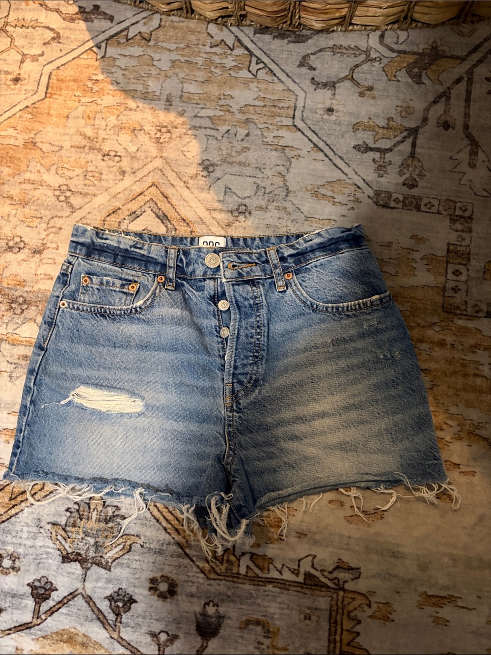 BDG Light Blue Distressed High-Rise Denim Shorts